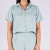 Bobson Japanese Ladies Basic Button Down Woven Shirt Boxy Fit 158282 (Light Green)