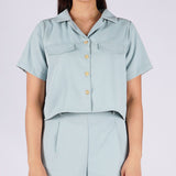 Bobson Japanese Ladies Basic Button Down Woven Shirt Boxy Fit 158282 (Light Green)