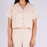 Bobson Japanese Ladies Basic Button Down Woven Shirt Boxy Fit 158282 (Coral)