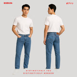 Bobson Japanese Men's Basic Denim Pants Slim Straight Mid Waist 193363 (Light Shade)