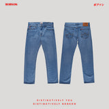 Bobson Japanese Men's Basic Denim Pants Slim Straight Mid Waist 193363 (Light Shade)