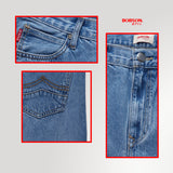 Bobson Japanese Men's Basic Denim Pants Slim Straight Mid Waist 193363 (Light Shade)