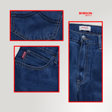 Bobson Japanese Men's Basic Denim Pants Baggy Flared Mid Waist 195470 (Medium Shade)