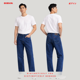 Bobson Japanese Men's Basic Denim Pants Baggy Flared Mid Waist 195470 (Medium Shade)