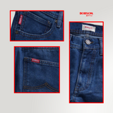 Bobson Japanese Men's Basic Denim Pants Slim Straight Mid Waist 194099-U (Medium Shade)