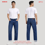 Bobson Japanese Men's Basic Denim Pants Slim Straight Mid Waist 194099-U (Medium Shade)
