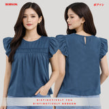 Bobson Japanese Ladies Basic Woven Shirt Boxy Fit 186713 (Blue)