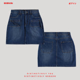 Bobson Japanese Ladies Basic Denim Cargo Skirt 190849 (Dark Shade)