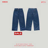 Bobson Japanese Ladies Basic Denim Pants Wide Straight Fitting 192116-U (Light Shade)