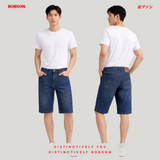 Bobson Japanese Men's Basic Denim Tapered Short Mid Waist 195990 (Dark Shade)