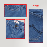 Bobson Japanese Men's Basic Denim Pants Baggy Flared Mid Waist 195553 (Light Shade)