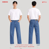 Bobson Japanese Men's Basic Denim Pants Baggy Flared Mid Waist 195553 (Light Shade)