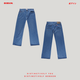 Bobson Japanese Men's Basic Denim Pants Baggy Flared Mid Waist 195553 (Light Shade)