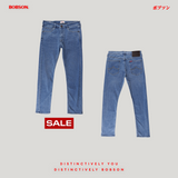 Bobson Japanese Men's Basic Denim Pants Super Skinny Mid Waist 195927-U (Light Shade)