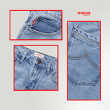 Bobson Japanese Men's Basic Denim Pants Classic Fitting Mid Waist 196211 (Light Shade)