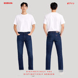 Bobson Japanese Men's Basic Denim Pants Slim straight Mid Waist 200569 (Dark Shade)