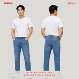 Bobson Japanese Men's Basic Denim Pants Skinny Mid Waist 196002 (Light Shade)