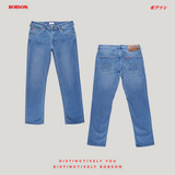 Bobson Japanese Men's Basic Denim Pants Skinny Mid Waist 196002 (Light Shade)