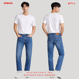 Bobson Japanese Men's Basic Denim Pants Slim Straight Mid Waist 198479 (Medium Shade)
