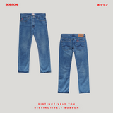 Bobson Japanese Men's Basic Denim Pants Slim Straight Mid Waist 198479 (Medium Shade)