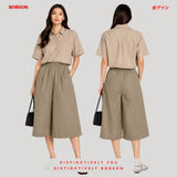 Bobson Japanese Ladies Basic Woven Shirt Boxy Fit 206188 (Beige)