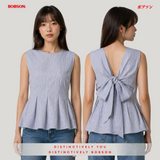 Bobson Japanese Ladies Basic Woven Shirt Regular Fit 176484 (Gray White)
