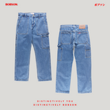 Bobson Japanese Men's Basic Denim Pants Carpent Fitting Mid Waist 201436 (Medium Shade)