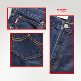 Bobson Japanese Men's Basic Denim Pants Wide Straight Mid Waist 206372 (Dark Shade)