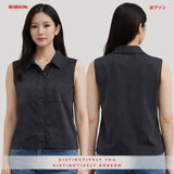 Bobson Japanese Ladies Basic Woven Shirt Crop Fit 199446 (Black)