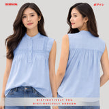Bobson Japanese Ladies Basic Woven Shirt Boxy Fit 179339 (Light Blue)