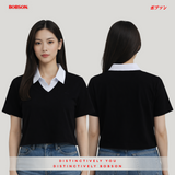 Bobson Japanese Ladies Basic Collared Shirt Relaxed Fit 184961 (Black)