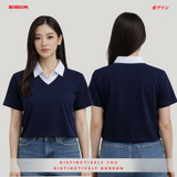 Bobson Japanese Ladies Basic Collared Shirt Relaxed Fit 184961 (Navy)