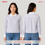 Bobson Japanese Ladies Basic Woven Shirt Crop Fit 211492 (Blue)