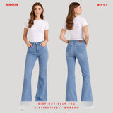 Bobson Japanese Ladies Basic Denim Pants Flared Jeans 196361 (Medium Shade)