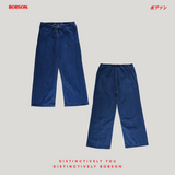 Bobson Japanese Ladies Basic Denim Pants Wide Straight 196022 (Dark Shade)
