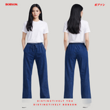 Bobson Japanese Ladies Basic Denim Pants Wide Straight 196022 (Dark Shade)