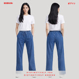 Bobson Japanese Ladies Basic Denim Pants Wide Straight 196022 (Medium Shade)