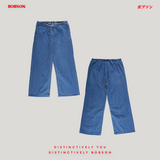 Bobson Japanese Ladies Basic Denim Pants Wide Straight 196022 (Medium Shade)