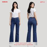 Bobson Japanese Ladies Basic Denim Pants Flared Jeans 201447 (Medium Shade)