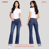 Bobson Japanese Ladies Basic Denim Pants Flared Jeans 201506 (Dark Shade)