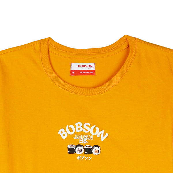 Bobson Japanese Ladies Basic Tees for Women Trendy fashion High Quality Apparel Comfortable Casual Top for Women Boxy Fit 148163-U (Yellow Gold)