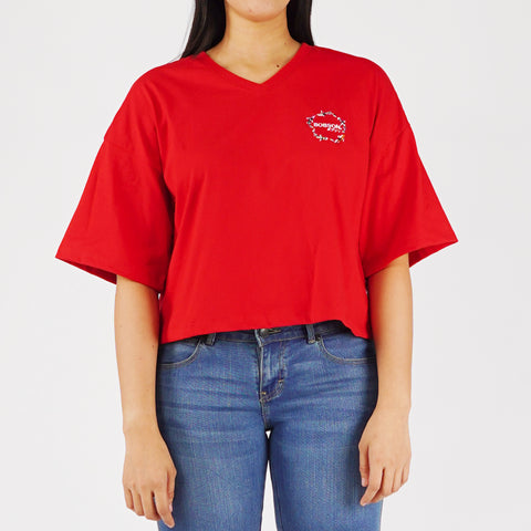 Bobson Japanese Ladies Basic Tees for Women Trendy fashion High Quality Apparel Comfortable Casual Top for Women Relaxed Fit 141842 (Barbados Cherry)