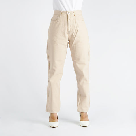 Bobson Japanese Ladies Basic Denim Mom Pants for Women Trendy fashion High Quality Apparel Comfortable Casual Trouser for Women 146135-U (Beige)