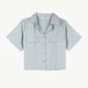 Bobson Japanese Ladies Basic Button Down Woven Shirt Boxy Fit 158282 (Light Green)