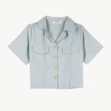 Bobson Japanese Ladies Basic Button Down Woven Shirt Boxy Fit 158282 (Light Green)