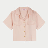 Bobson Japanese Ladies Basic Button Down Woven Shirt Boxy Fit 158282 (Coral)