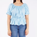 Bobson Japanese Ladies Basic Woven Shirt Crop Fit 157004 (Light Blue)