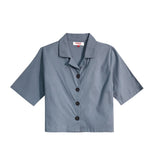 Bobson Japanese Ladies Basic Woven Shirt Crop Fit 156008 (Chambray Blue)
