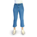 Bobson Japanese Ladies Basic Denim Pants Flared Jeans Mid Waist 173569 (Light Shade)
