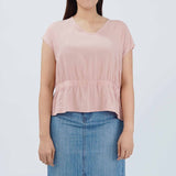 Bobson Japanese Ladies Basic Woven Shirt Boxy Fit 155270 (Peach)